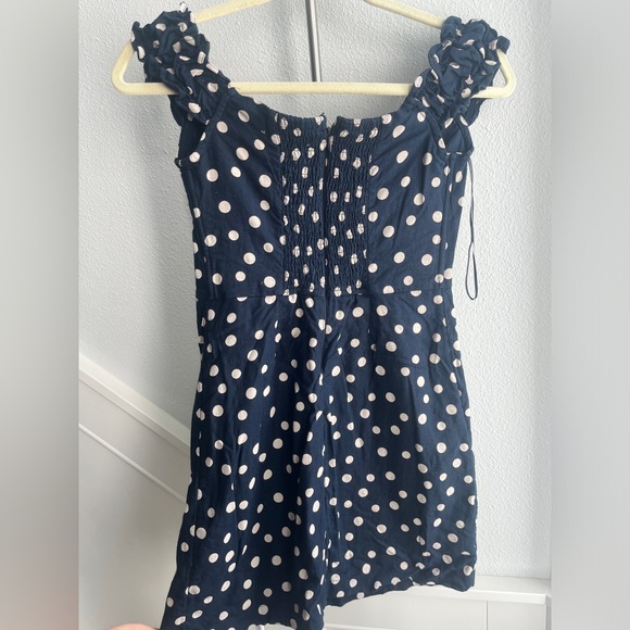 Abercrombie & Fitch Navy Linen Polka Dot Mini Dress Linen Blend size small tall - Picture 3 of 9